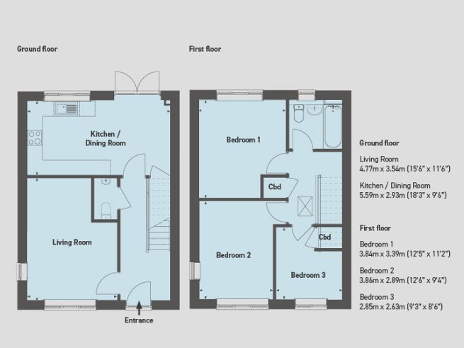 Floor plan, 3 bedroom house - artist's impression subject to change. 